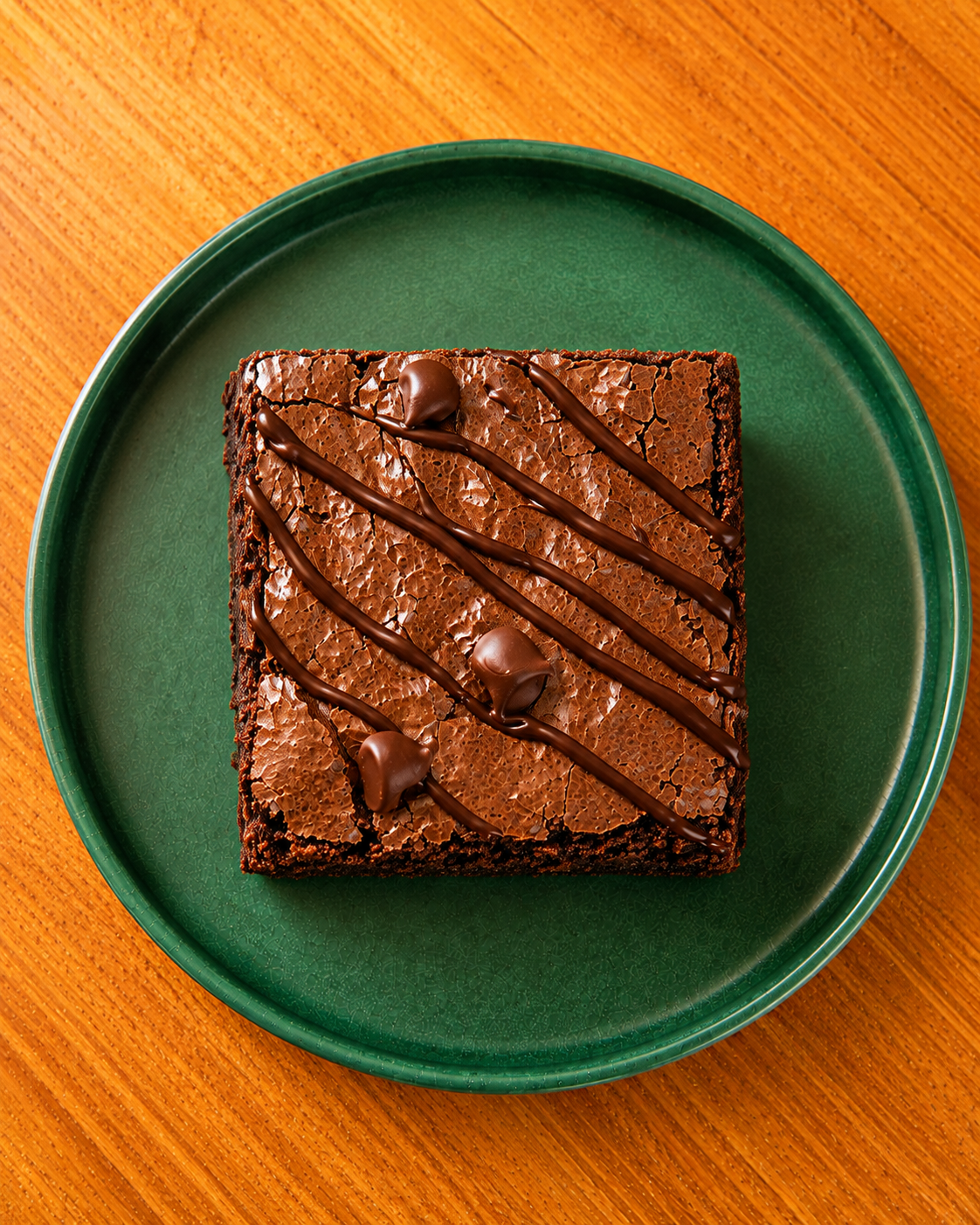 Top view of Caby & Byke chocolate brownie with chocolate drizzle